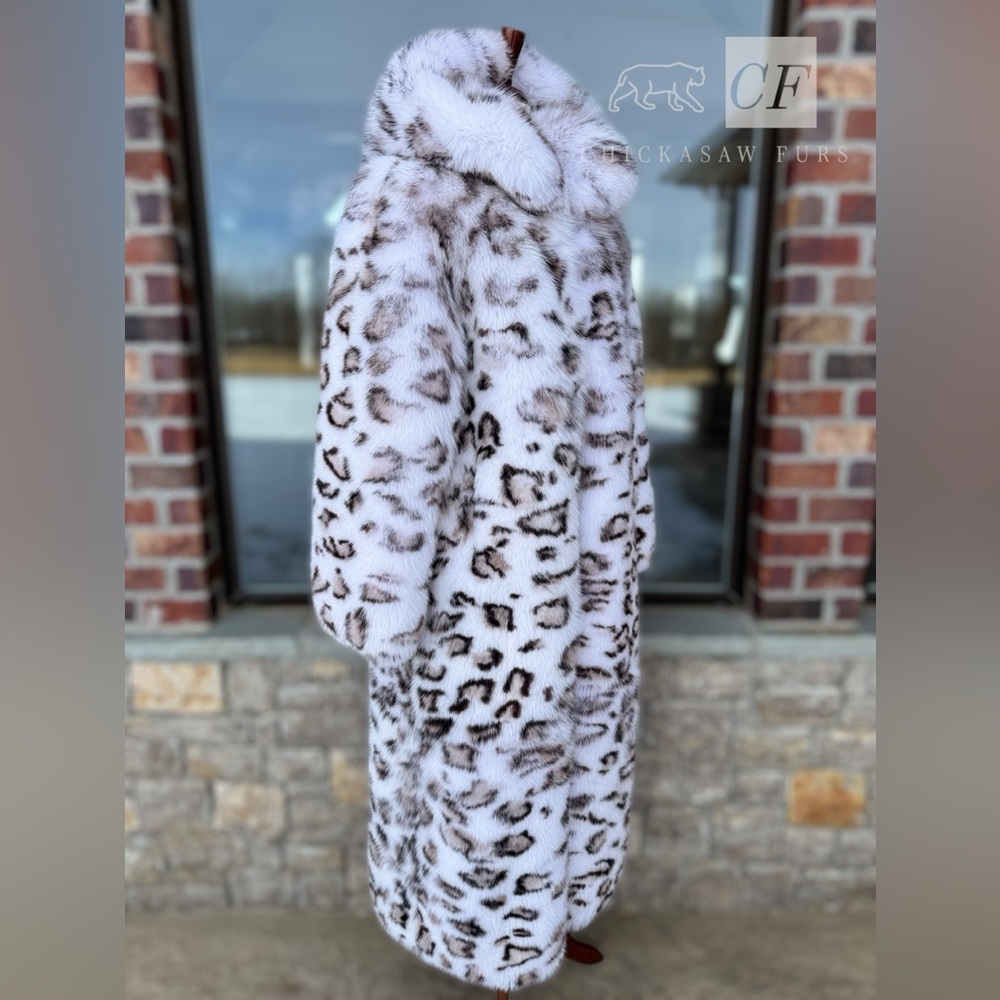48 Unisex Floor Length Snow Leopard Dyed Fox Fur Coat Real FOX Fur - Picture 3 of 14